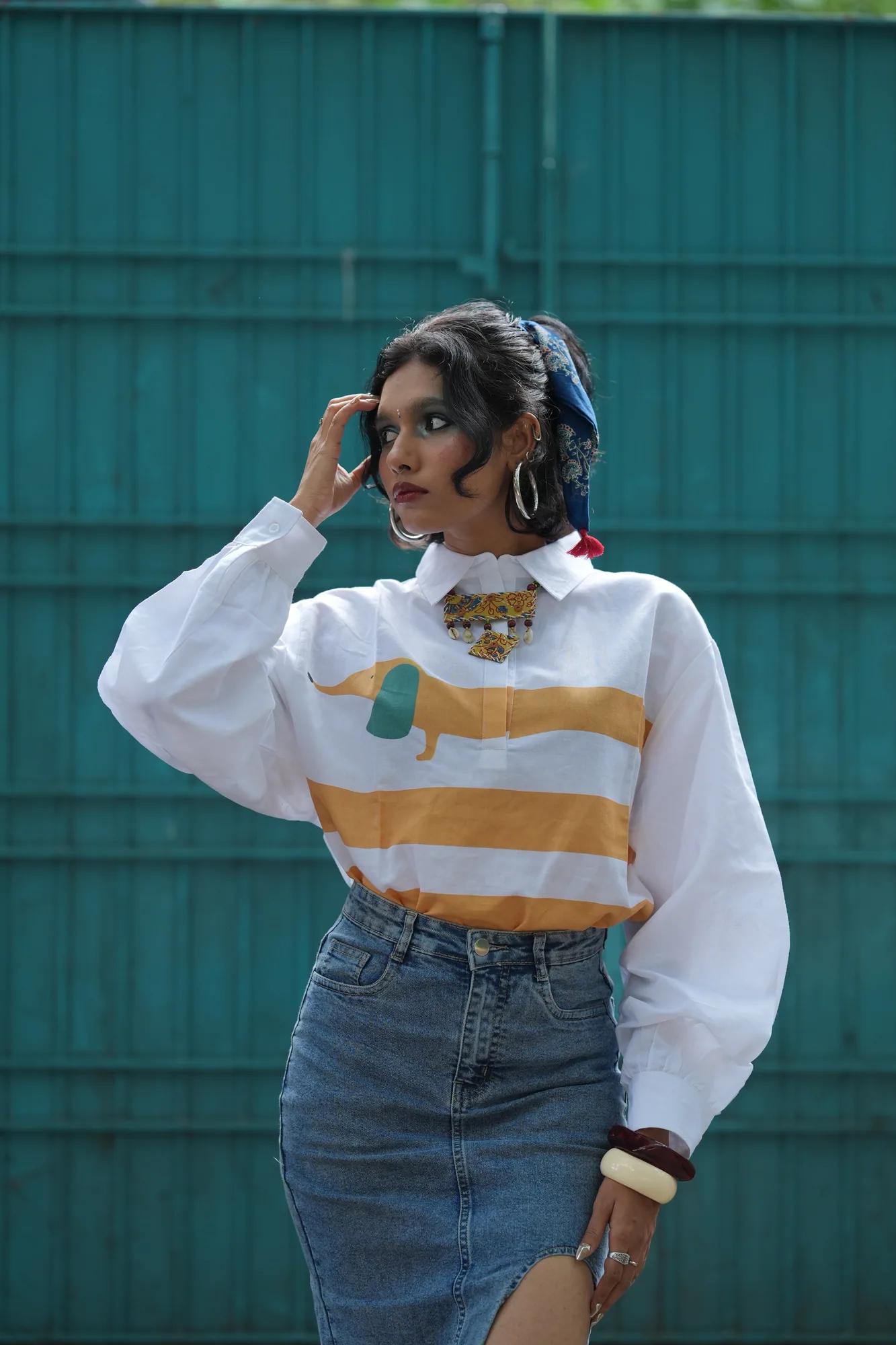 White & Ochre Stripe Shirt